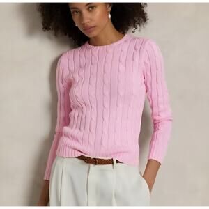 Polo Ralph Lauren 100% Cashmere Luxury fisherman Sweater L crew neck carmel pink